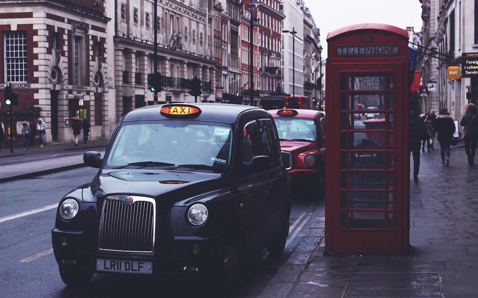 UK black taxi on a city street